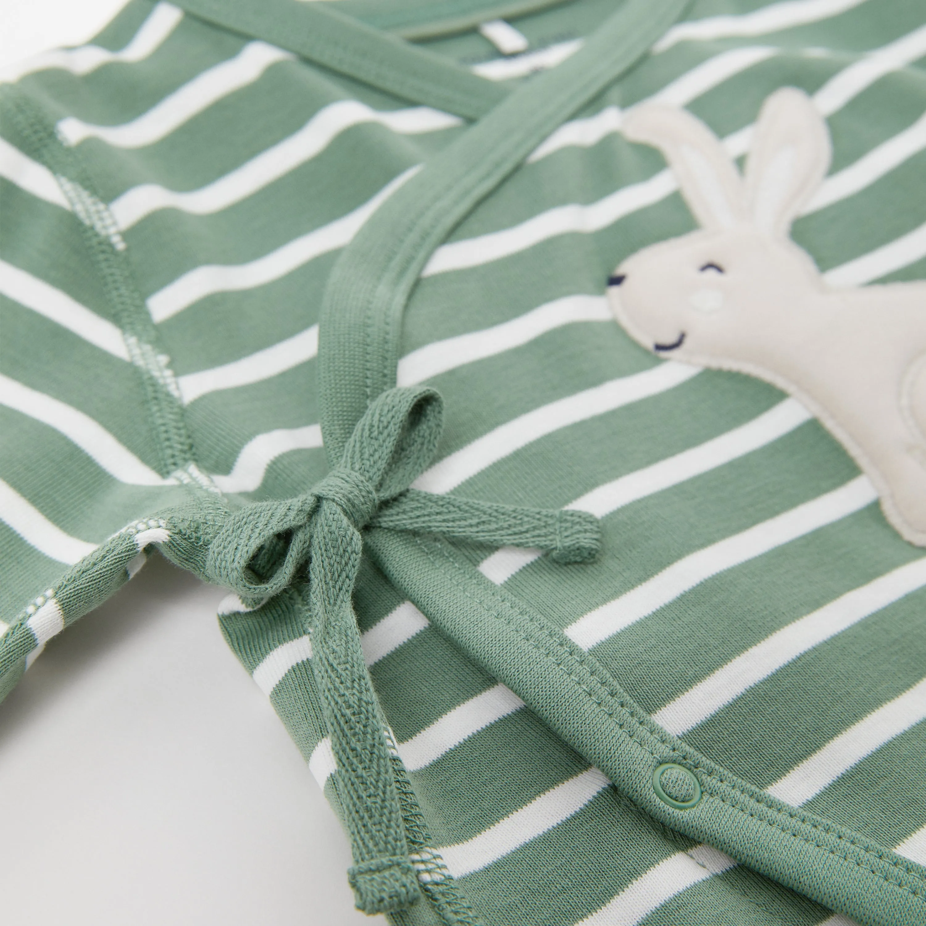 Striped Rabbit Appliqué Baby Romper