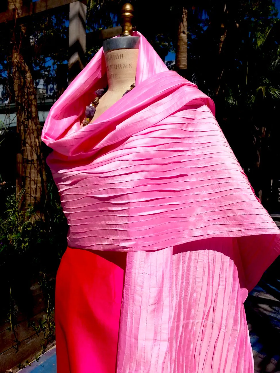 Thai Silk Pintuck Pleated Shawl Candy Pink