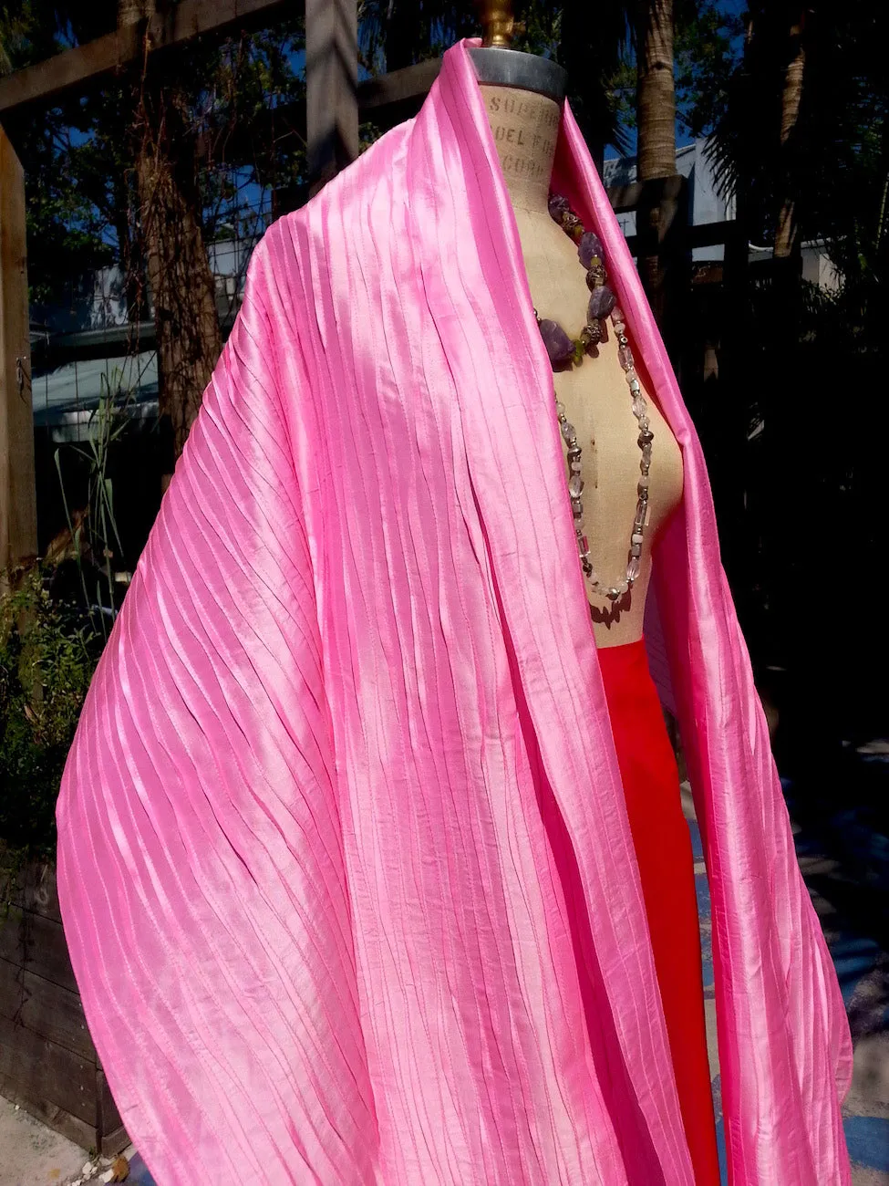 Thai Silk Pintuck Pleated Shawl Candy Pink