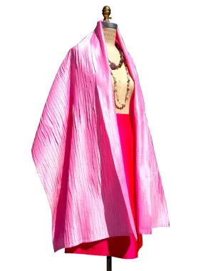 Thai Silk Pintuck Pleated Shawl Candy Pink