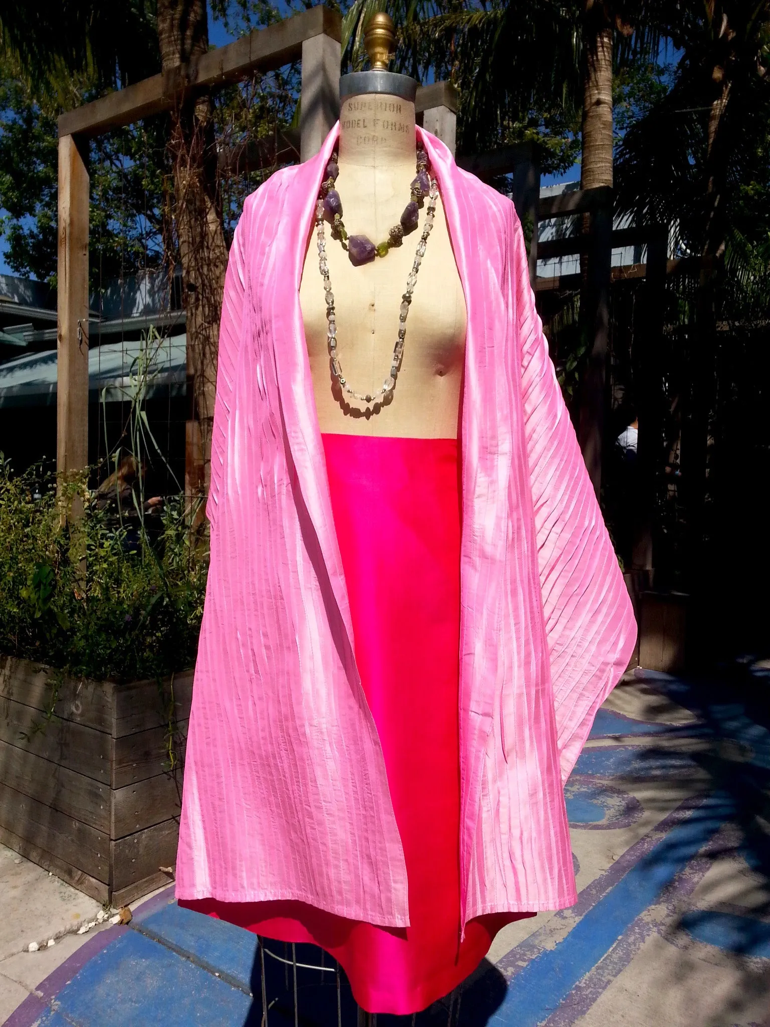 Thai Silk Pintuck Pleated Shawl Candy Pink