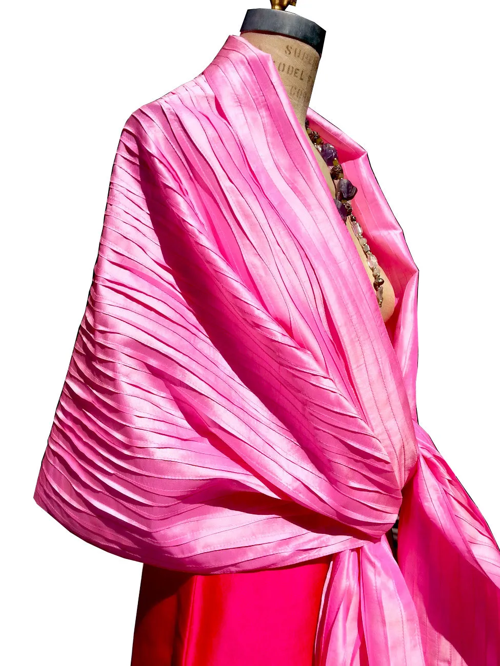 Thai Silk Pintuck Pleated Shawl Candy Pink