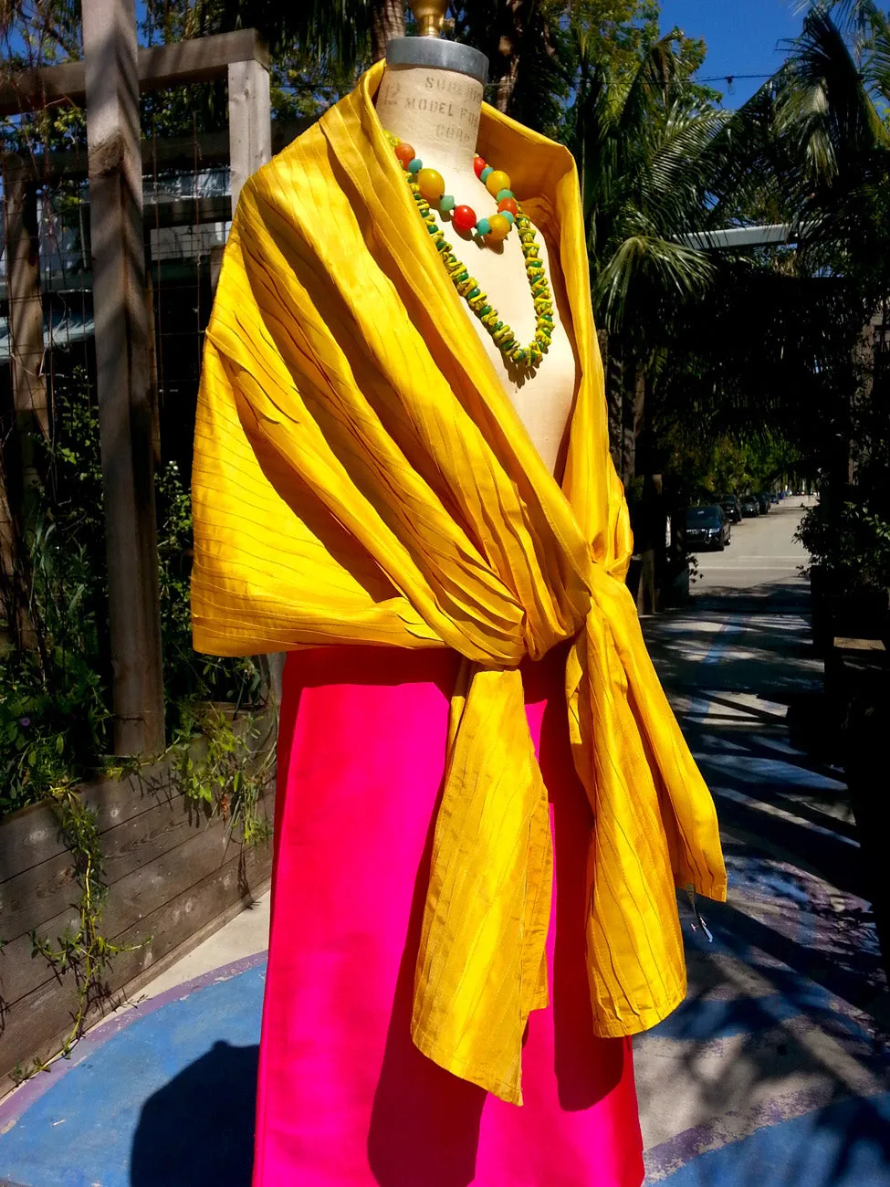 Thai Silk Pintuck Pleated Shawl Candy Pink