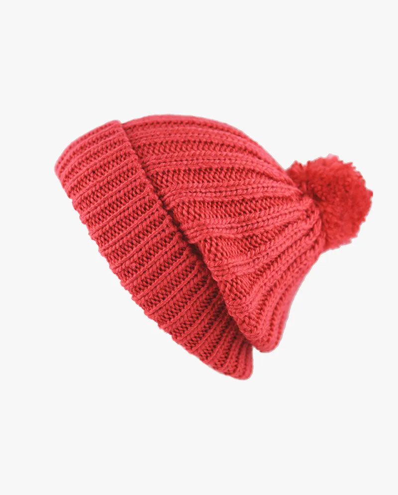 The Hat Depot - Straight Winter Knit Pom Beanie 3060