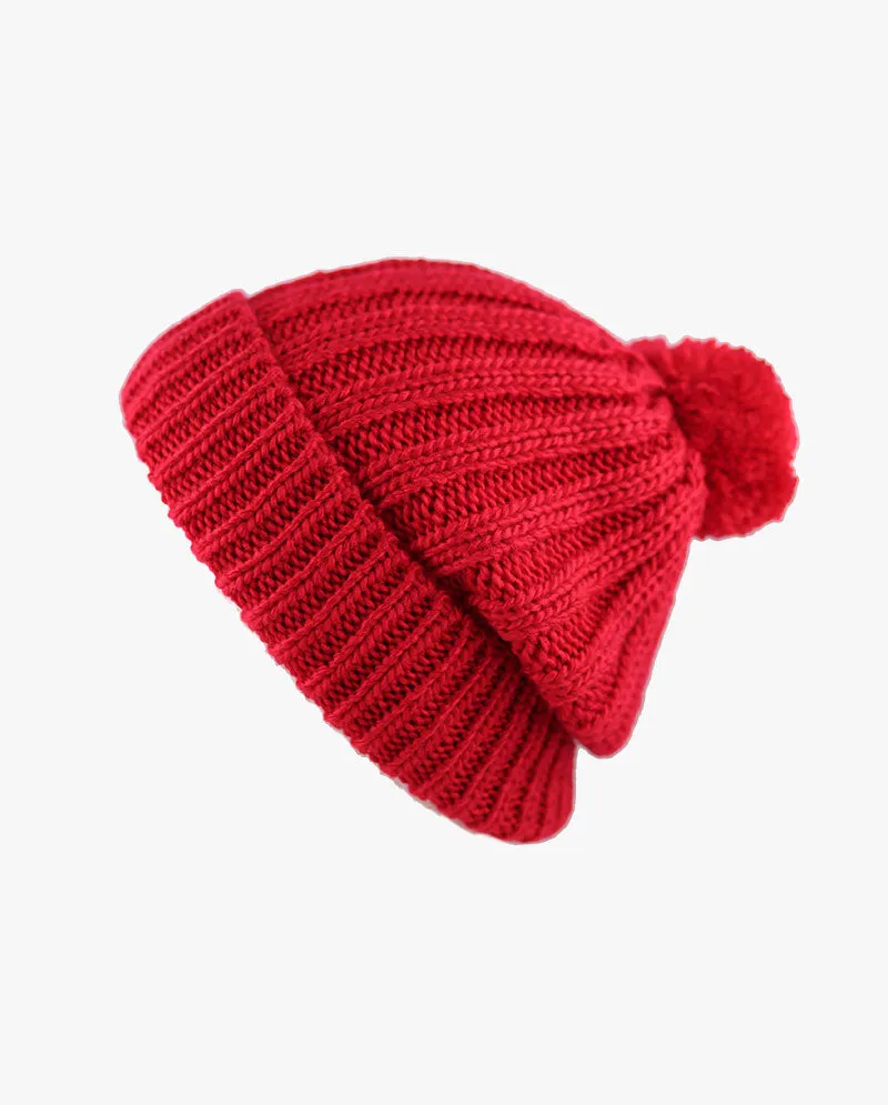 The Hat Depot - Straight Winter Knit Pom Beanie 3060