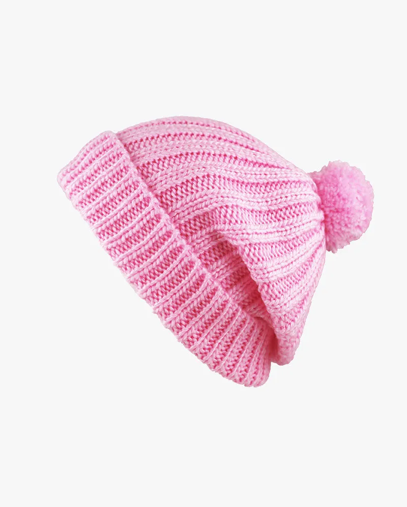 The Hat Depot - Straight Winter Knit Pom Beanie 3060