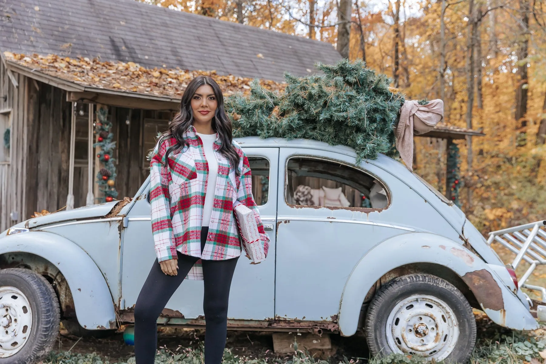 The Mistletoe Plaid Button Down Shacket