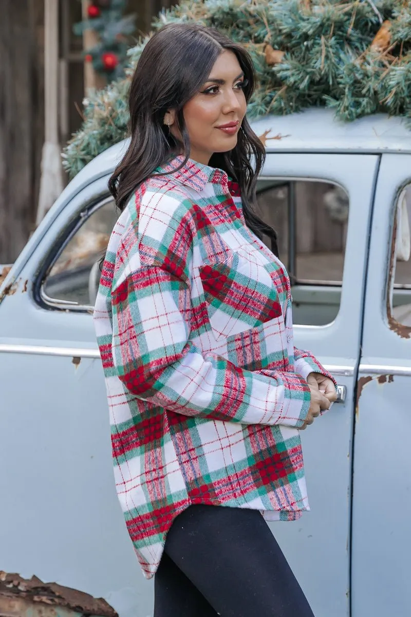 The Mistletoe Plaid Button Down Shacket