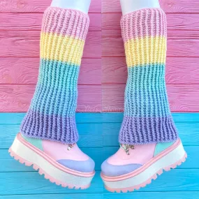 Ultra Pastel Rainbow Striped Flared Leg Warmers