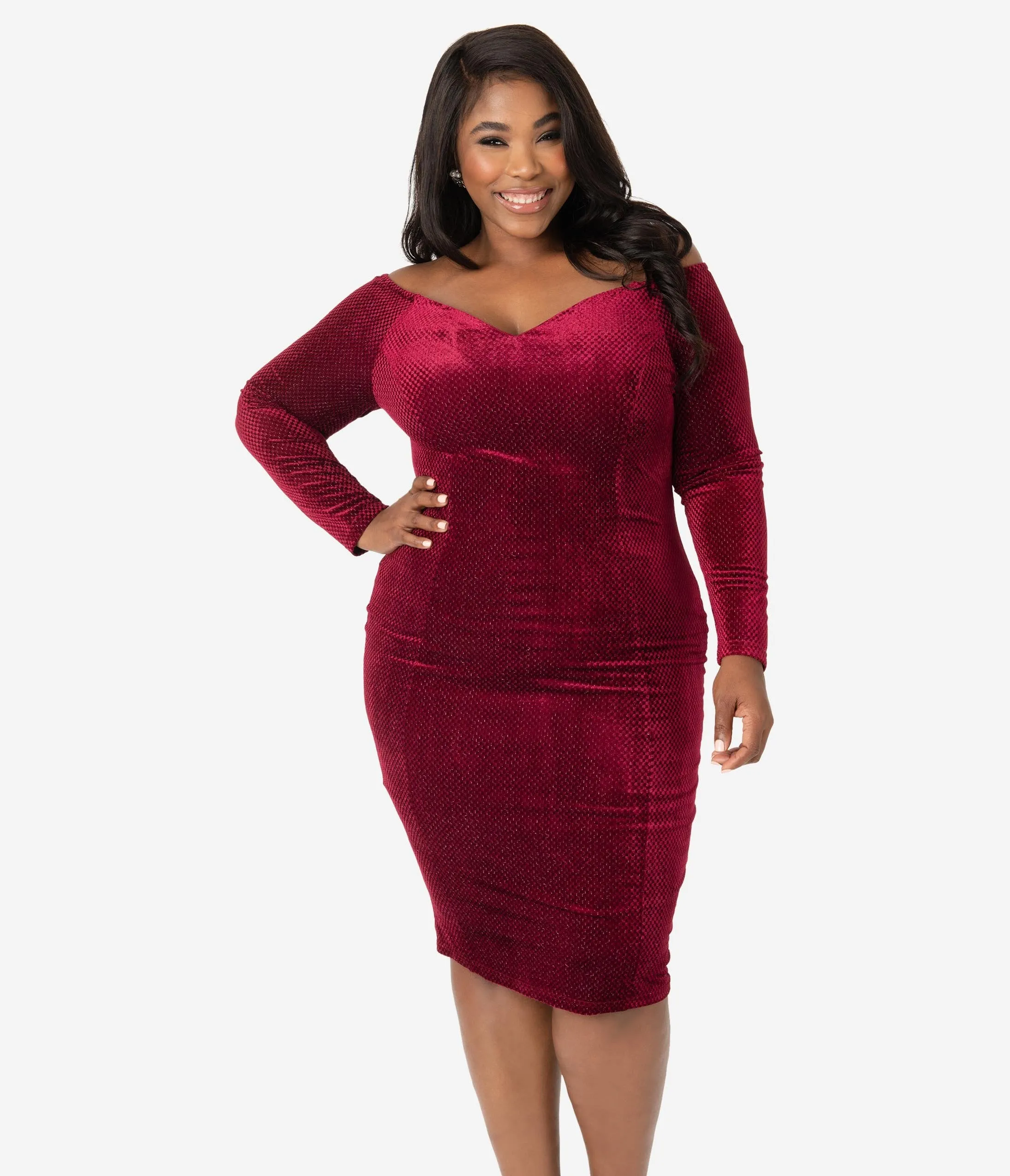 Unique Vintage Plus Size 1960s Burgundy Red Velvet Cape Cod Wiggle Dress