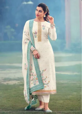 Unstitched White Pashmina Winter Salwar Suit Dress Material for Women