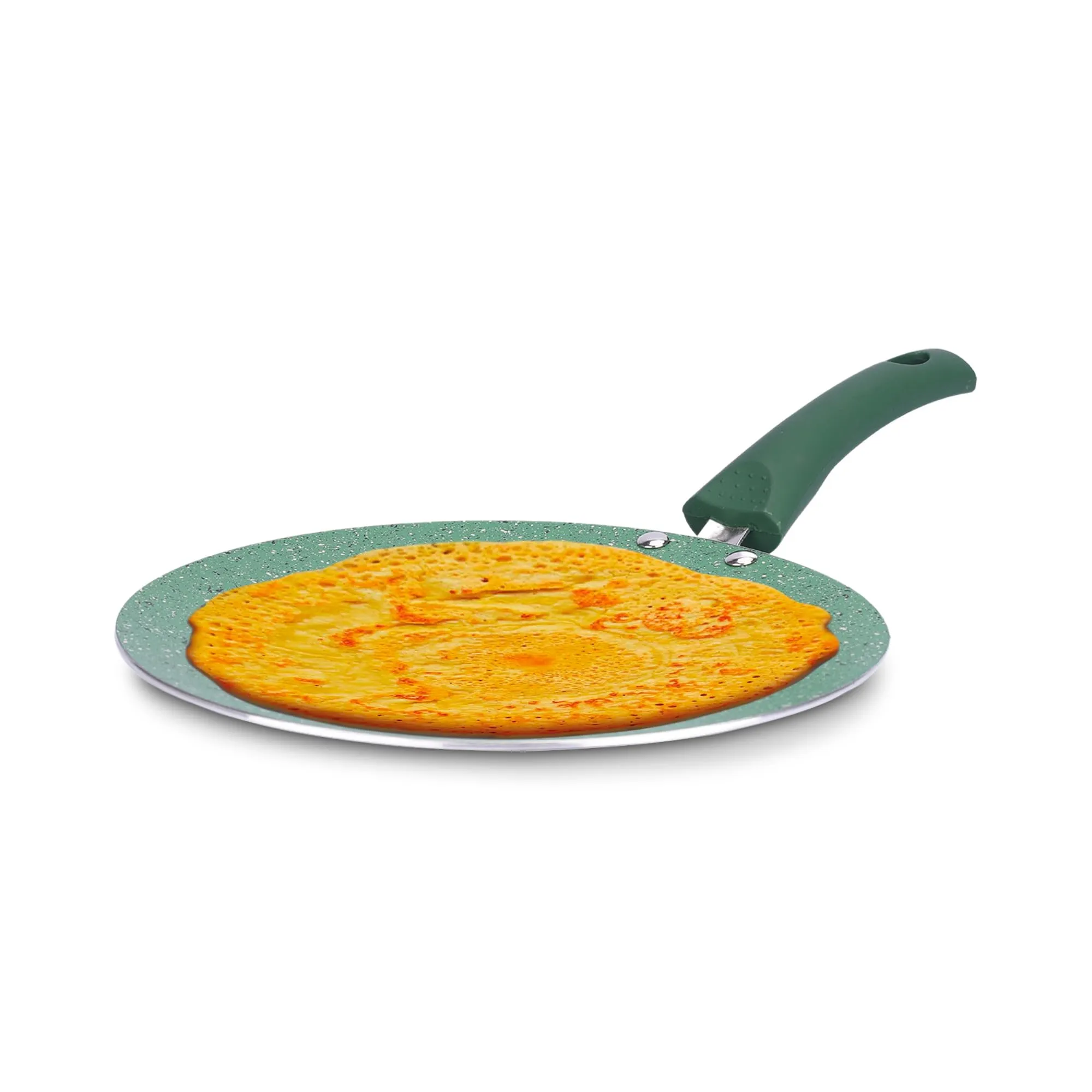 USHA SHRIRAM (24cm Emerald Non Stick Roti Tawa with Riveted Handle | High Grade Aluminium | Scratch Resistant Surface | Nonstick Roti Dosa Tawa | Non Stick Saute Pan | (Green)