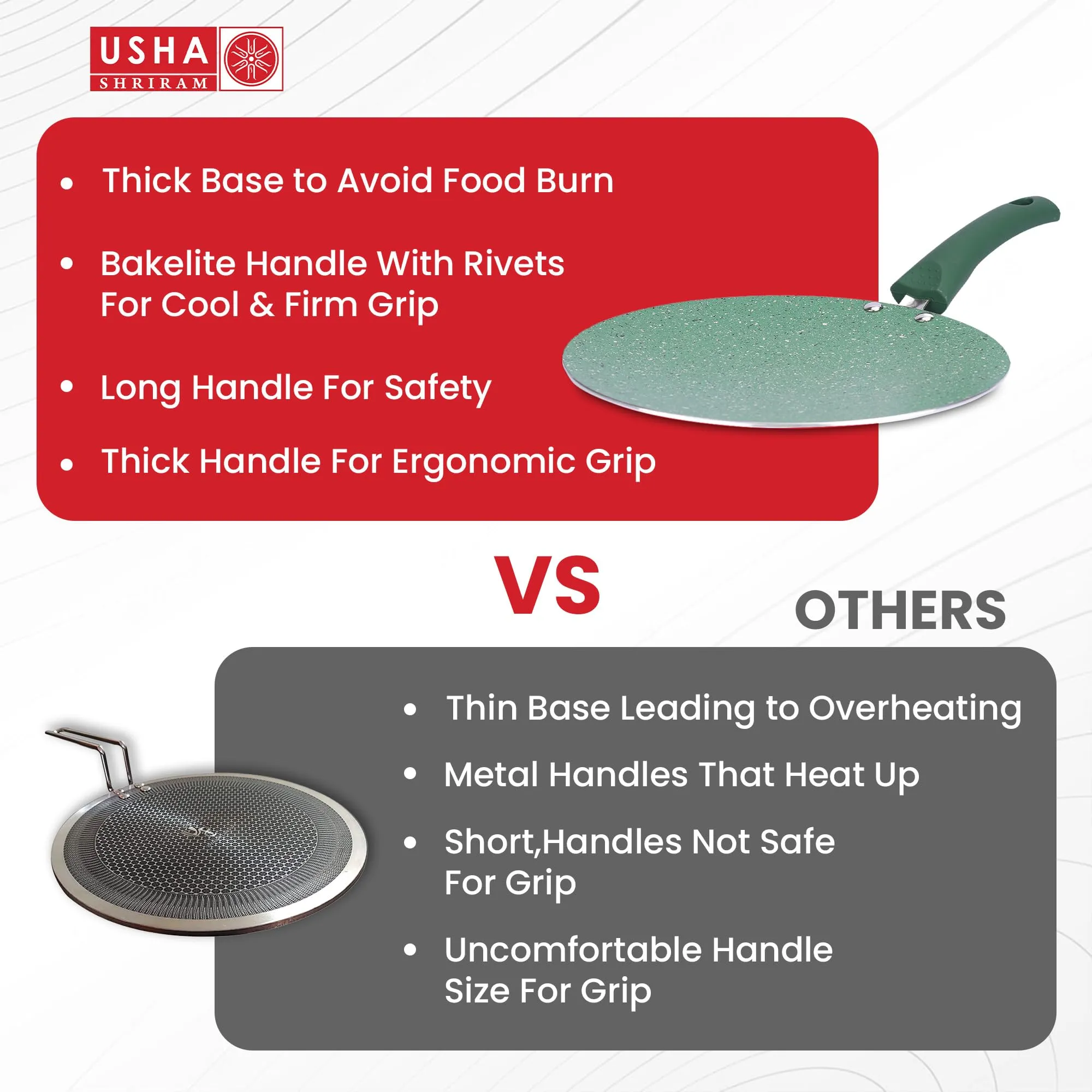 USHA SHRIRAM (24cm Emerald Non Stick Roti Tawa with Riveted Handle | High Grade Aluminium | Scratch Resistant Surface | Nonstick Roti Dosa Tawa | Non Stick Saute Pan | (Green)