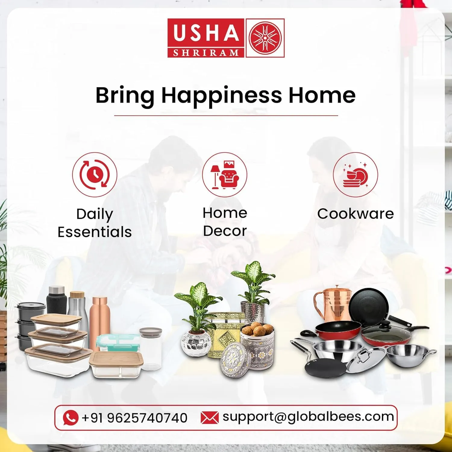 USHA SHRIRAM Green Non-Stick Cookware Set|18cm Deep Small Fry Pan, 24cm Roti Tawa, 1L Sauce Pan,26cm Deep Fry Kadai with Lid|Minimal Oil CookingEasy Grip Handles |Non-Toxic & Lightweight (Pack of 4)