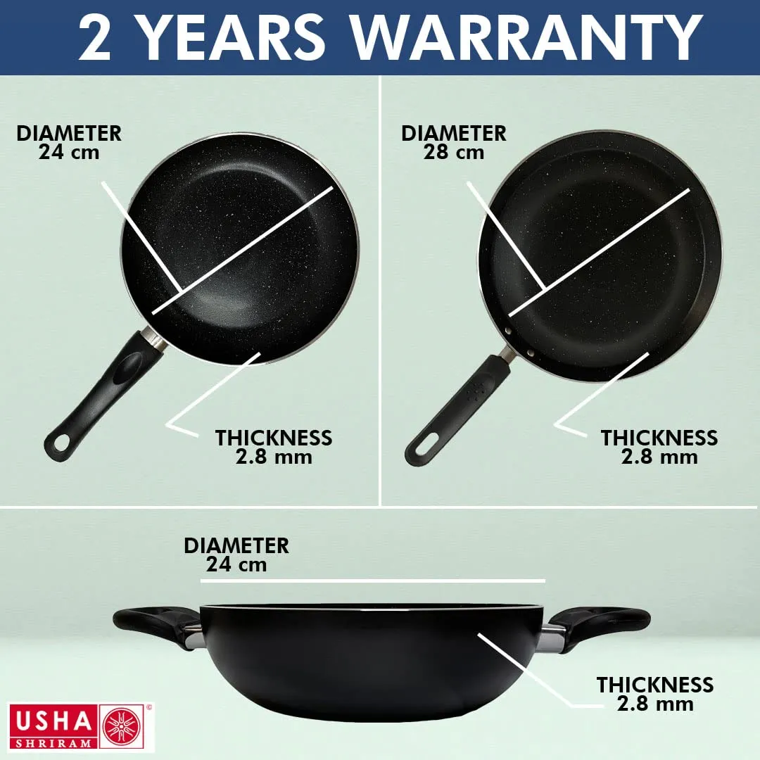 USHA SHRIRAM Non Stick Set | Lid (1Pcs) | Non Stick Tawa | Non Stick Kadai | Non Stcik Frying Pan | Stove & Induction Cookware| Multipurpose Lid for Kadhai & Fry Pan (Non Stick Set with Lid - Black)