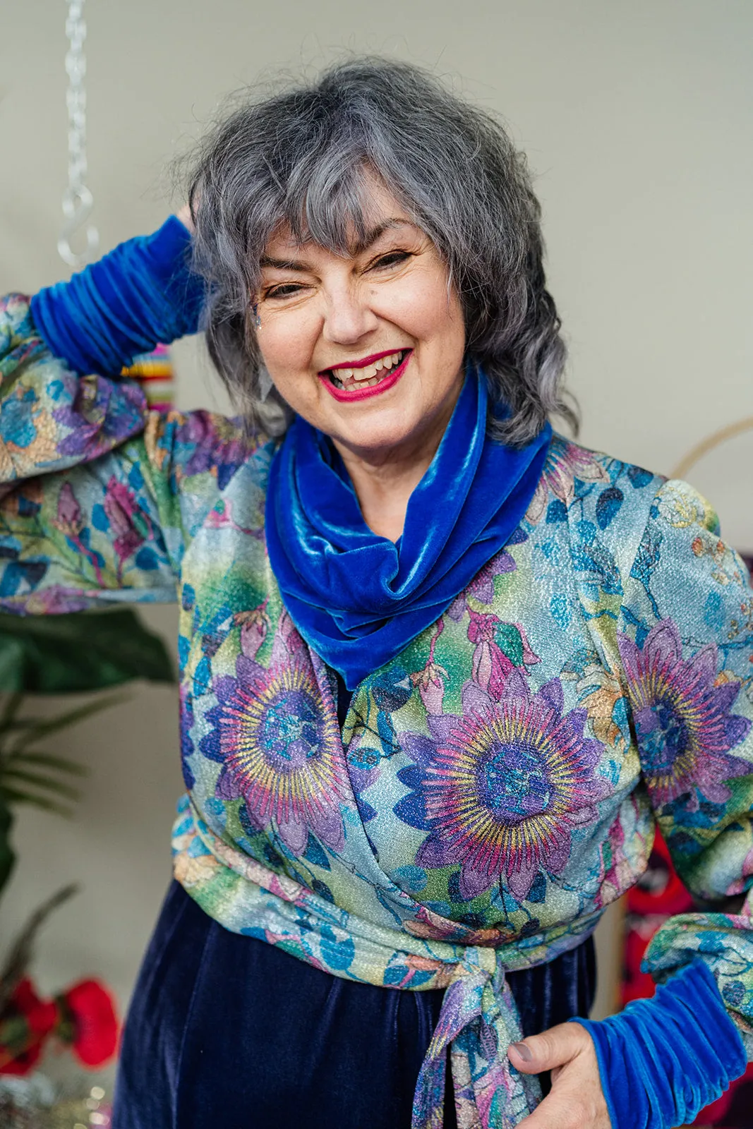 Velvet Cowl and Wrist Warmers Set in Cornflower Blue