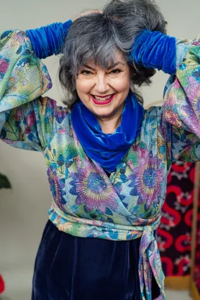 Velvet Cowl and Wrist Warmers Set in Cornflower Blue