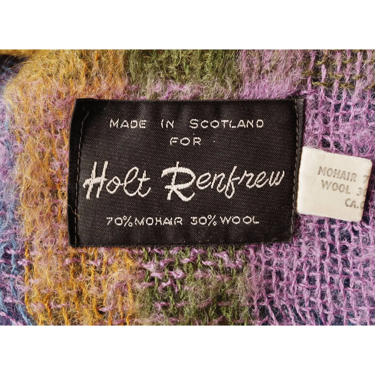 Vintage Scottish Mohair Shawl Plaid Throw Blanket Holt Renfrew 54” x 68”