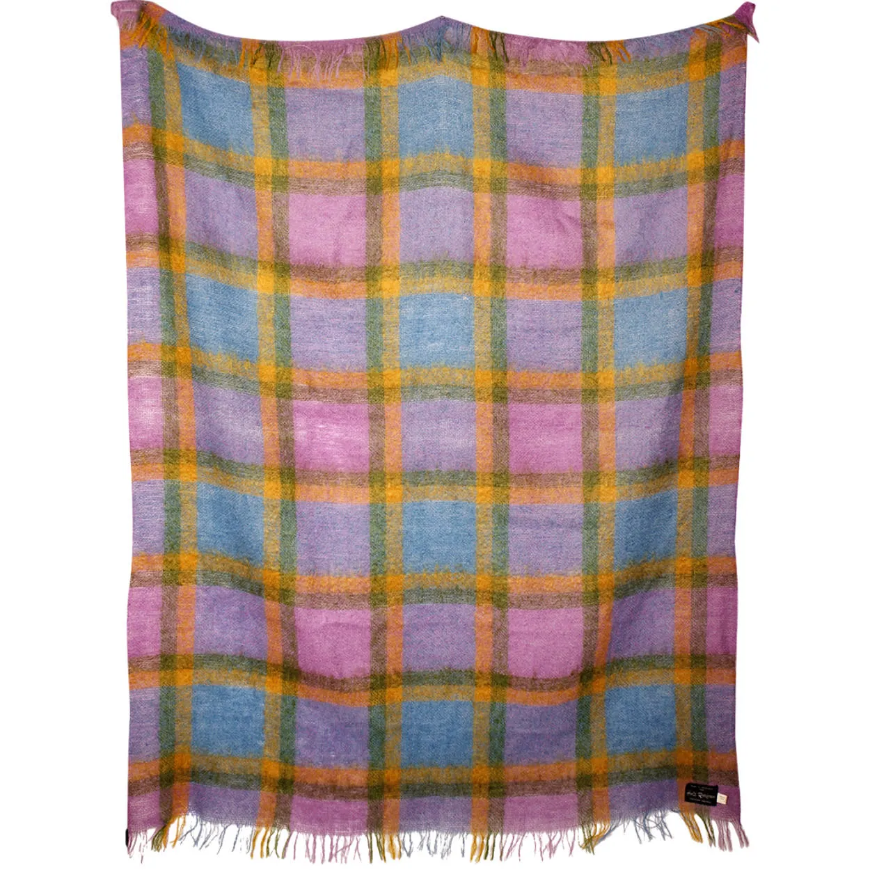 Vintage Scottish Mohair Shawl Plaid Throw Blanket Holt Renfrew 54” x 68”