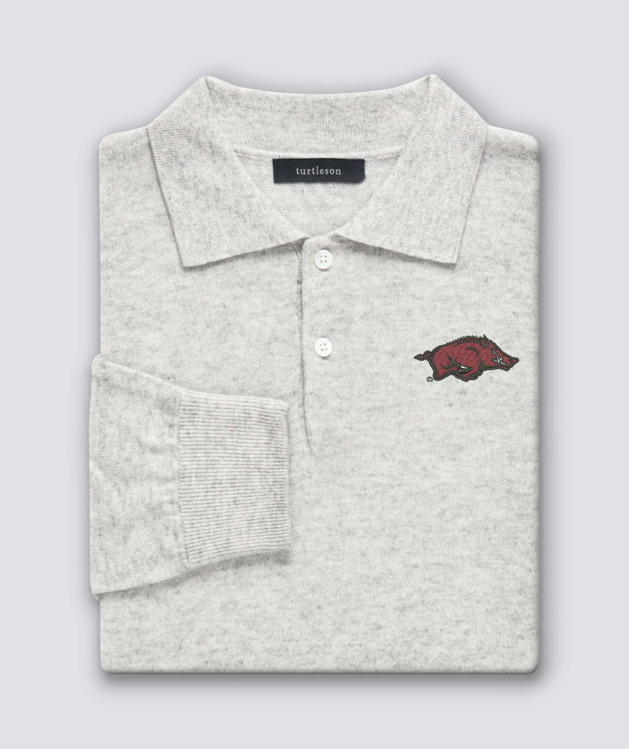 Wade 2-Button Cashmere Polo Sweater - University of Arkansas