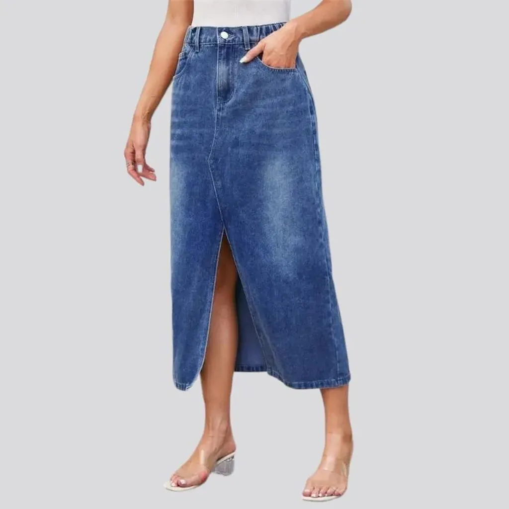 Whiskered high-waist jean skirt for ladies