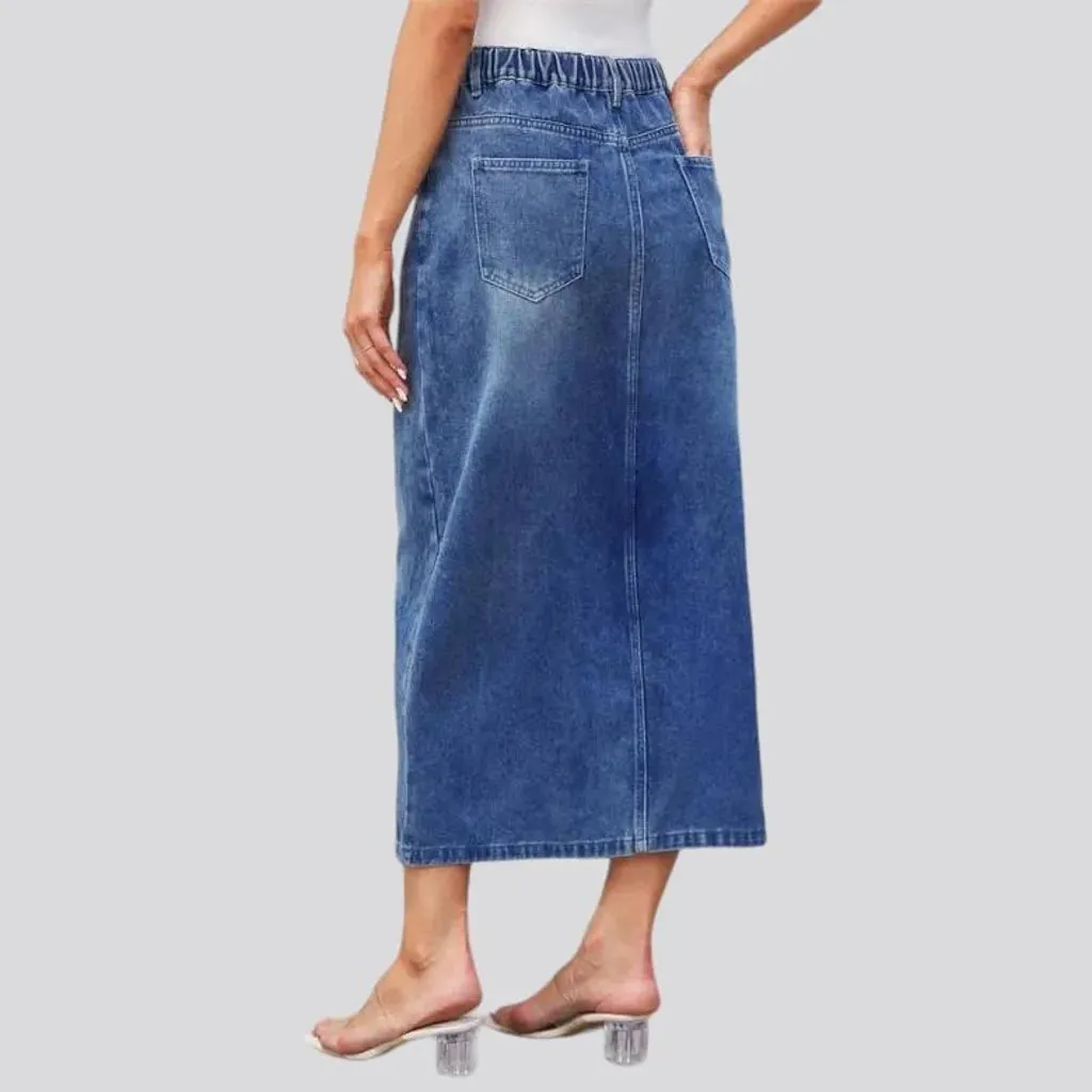 Whiskered high-waist jean skirt for ladies