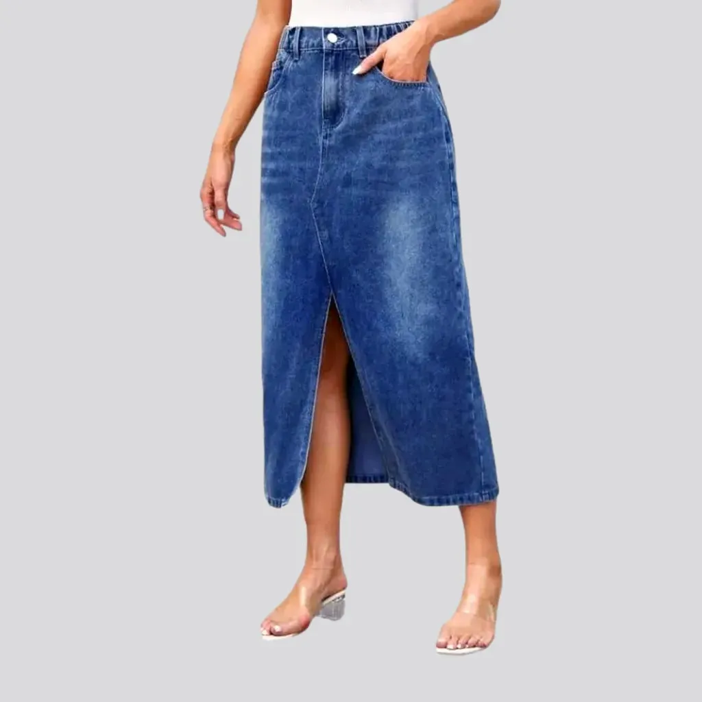 Whiskered high-waist jean skirt for ladies