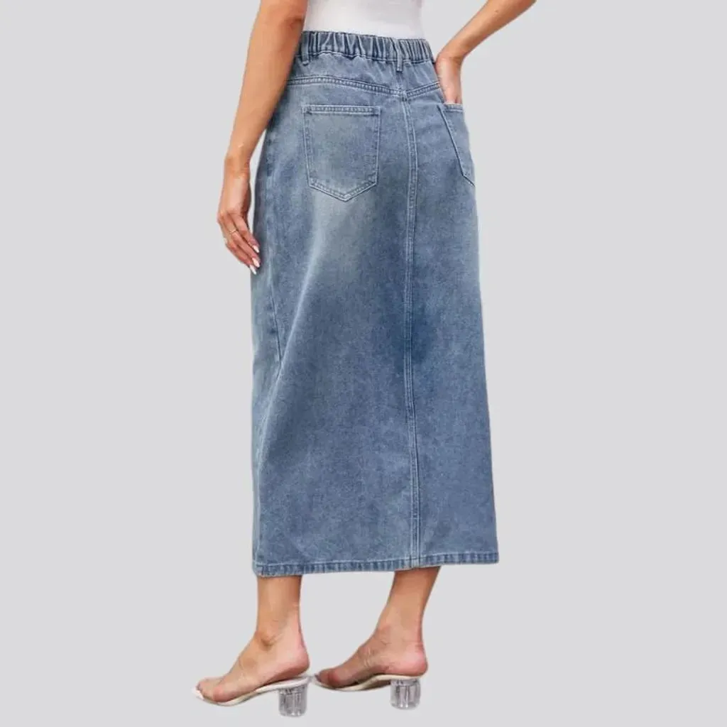 Whiskered high-waist jean skirt for ladies