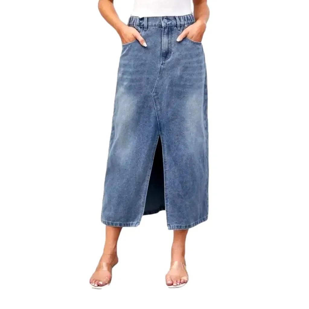 Whiskered high-waist jean skirt for ladies