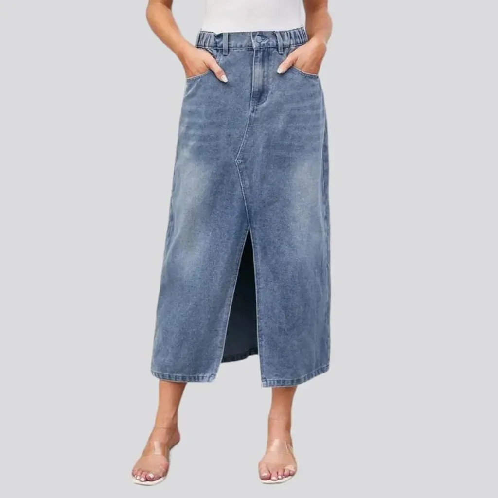 Whiskered high-waist jean skirt for ladies