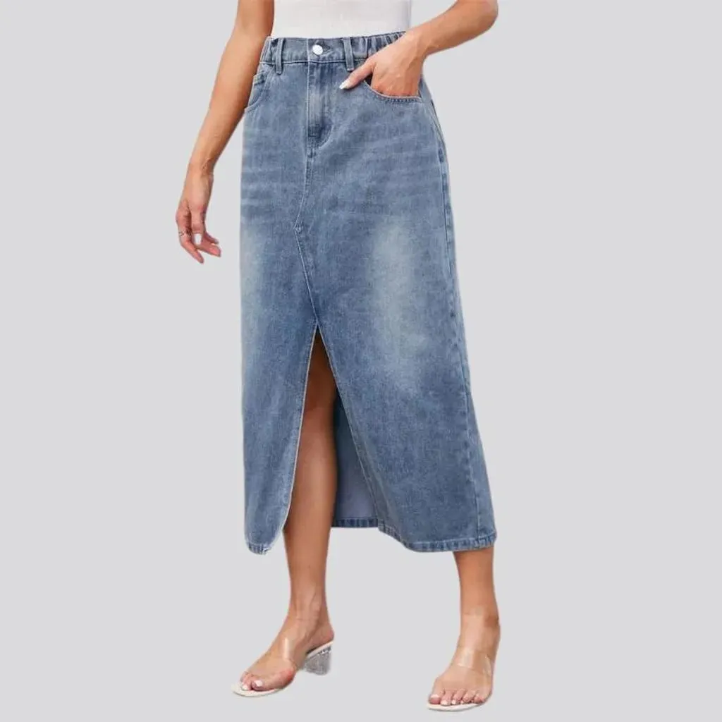 Whiskered high-waist jean skirt for ladies