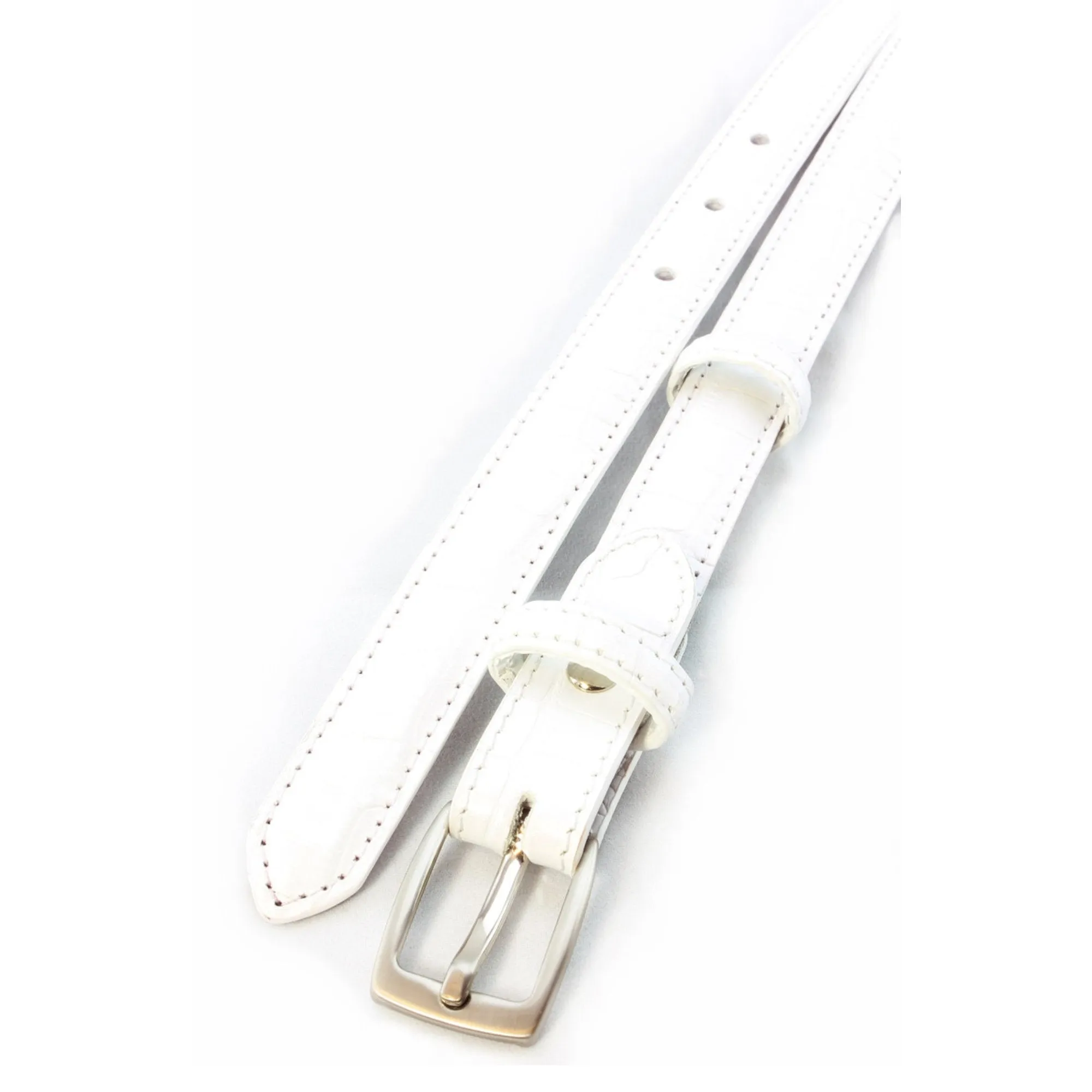 White mock crocodile skinny belt