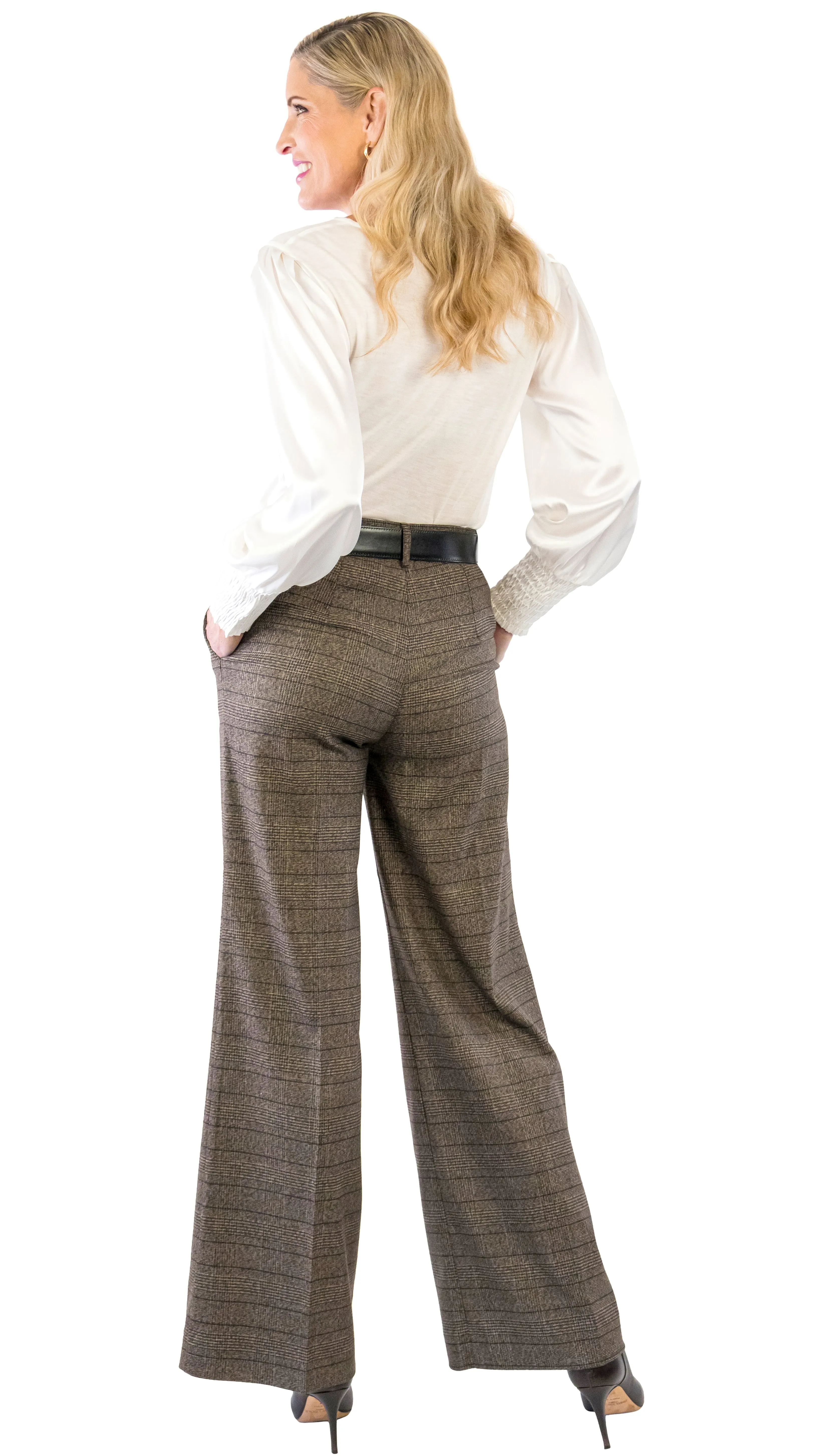 Wide Leg Trouser - Plaid - Black/Gold