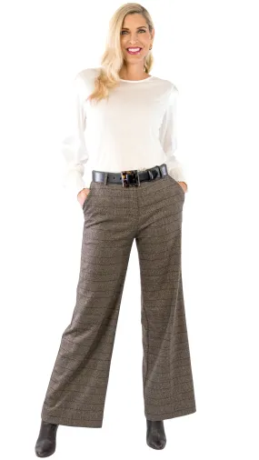 Wide Leg Trouser - Plaid - Black/Gold