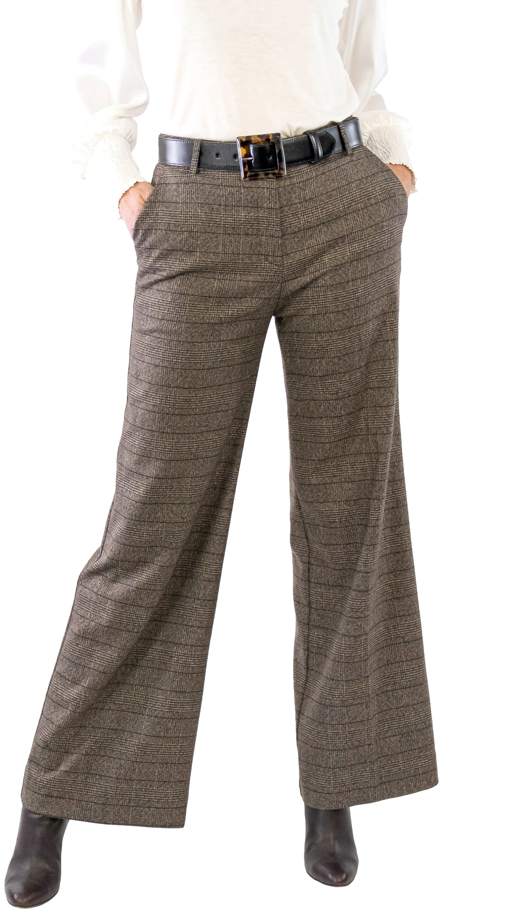 Wide Leg Trouser - Plaid - Black/Gold