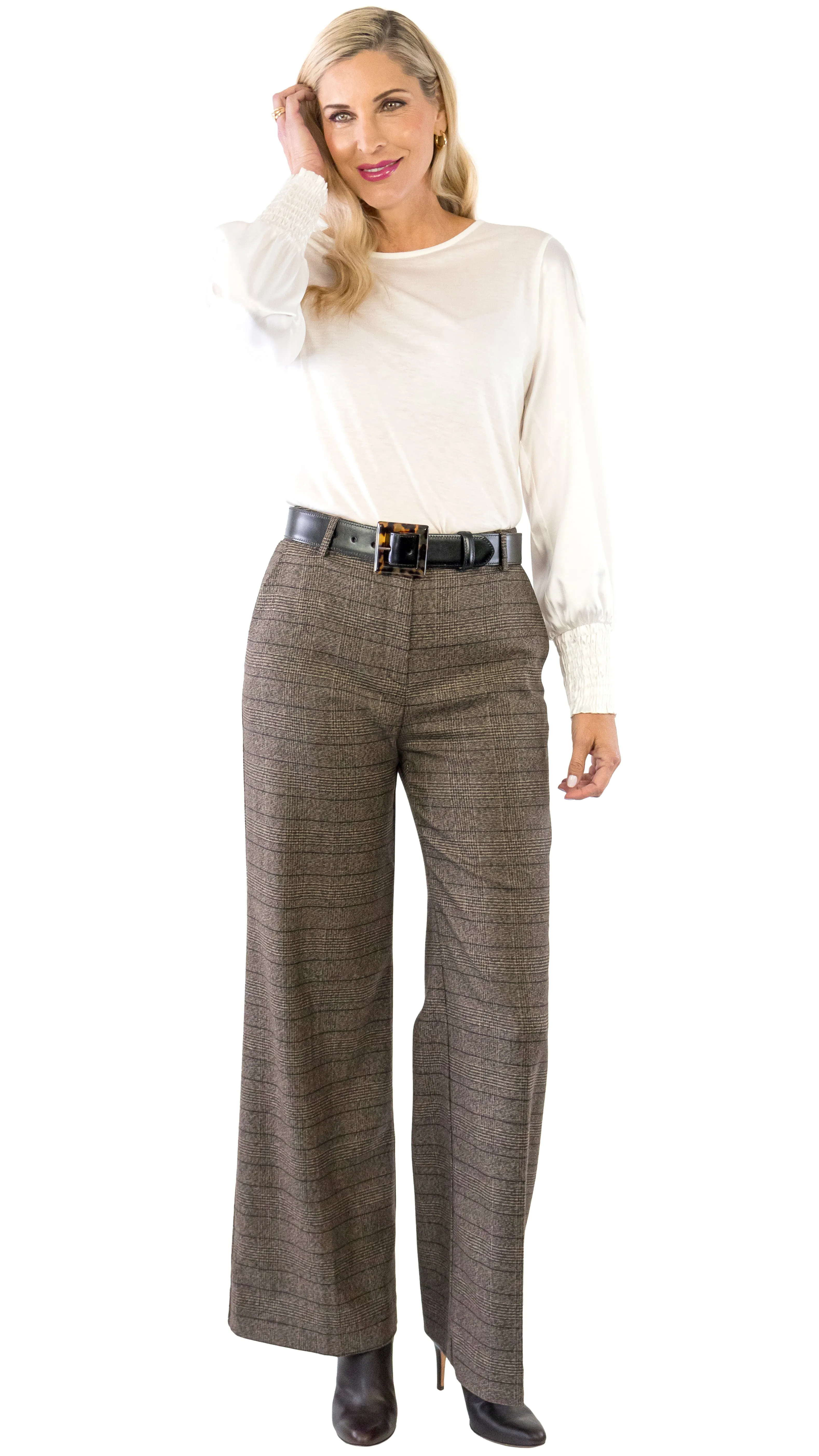 Wide Leg Trouser - Plaid - Black/Gold