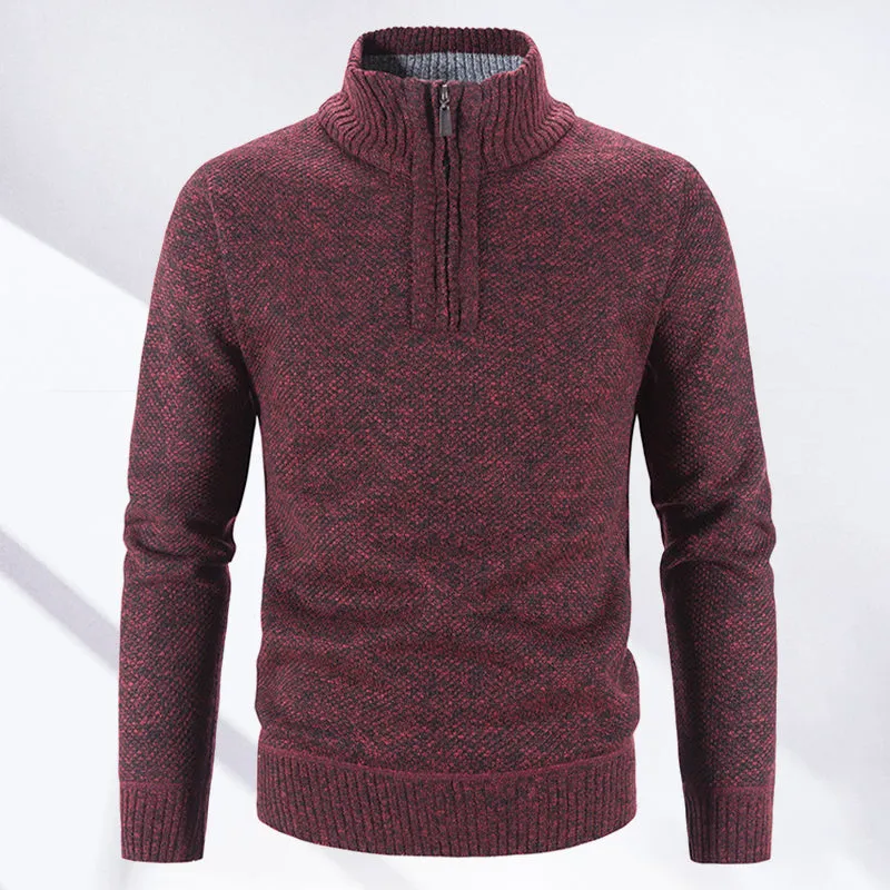 Winter sweater for men with a half polo collar