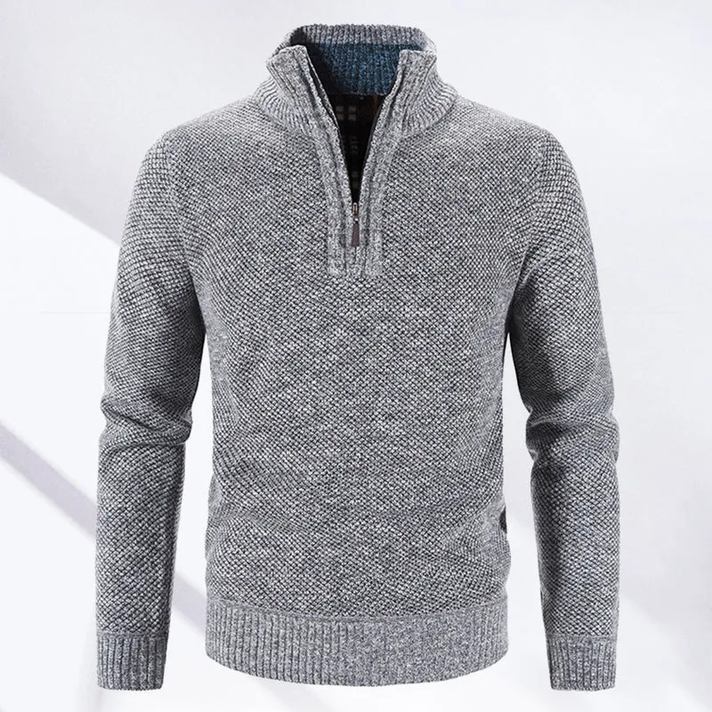 Winter sweater for men with a half polo collar