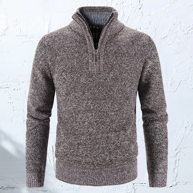 Winter sweater for men with a half polo collar