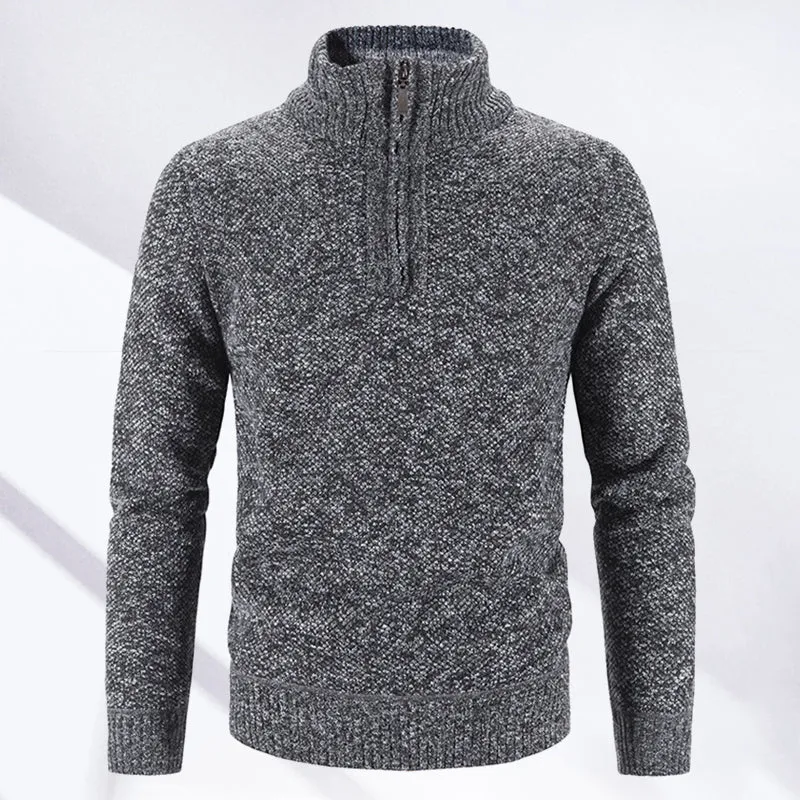 Winter sweater for men with a half polo collar