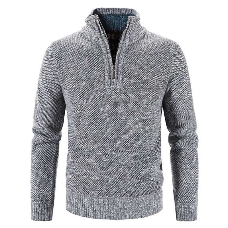 Winter sweater for men with a half polo collar