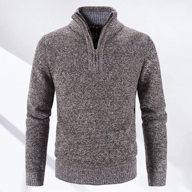 Winter sweater for men with a half polo collar