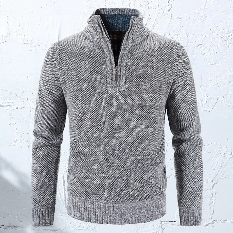 Winter sweater for men with a half polo collar