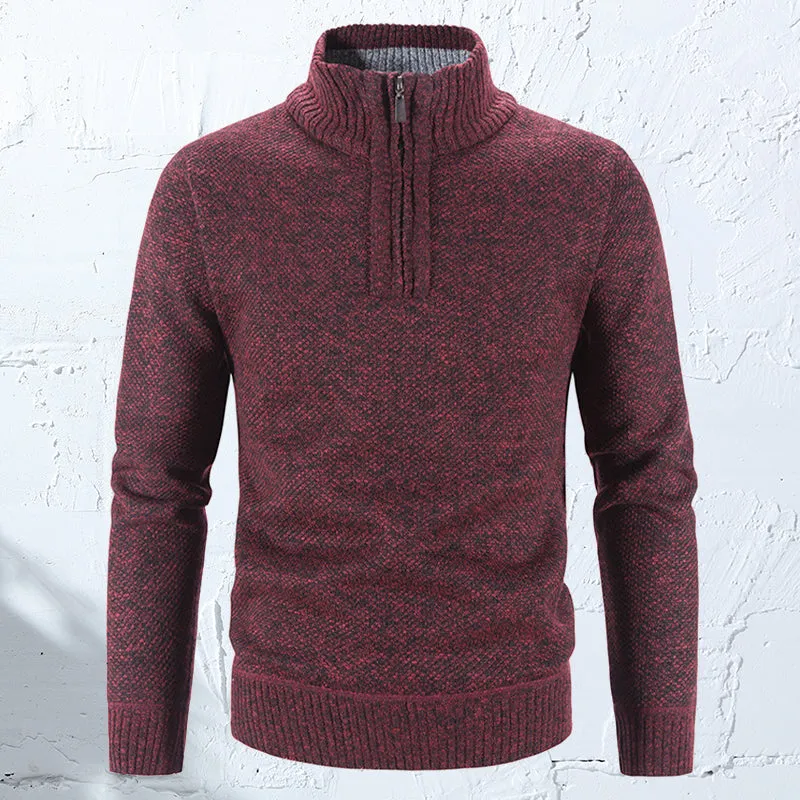 Winter sweater for men with a half polo collar