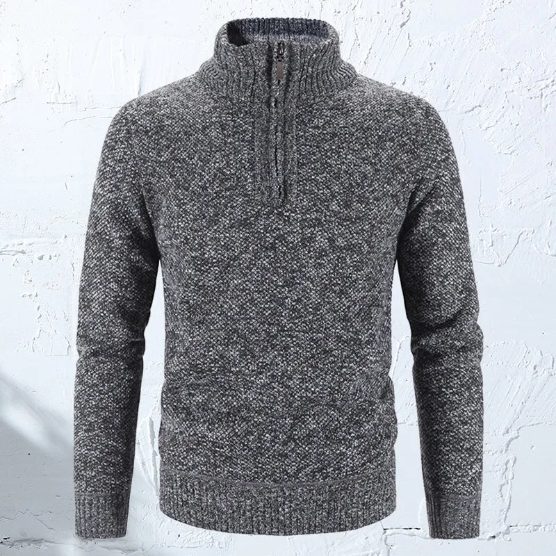 Winter sweater for men with a half polo collar