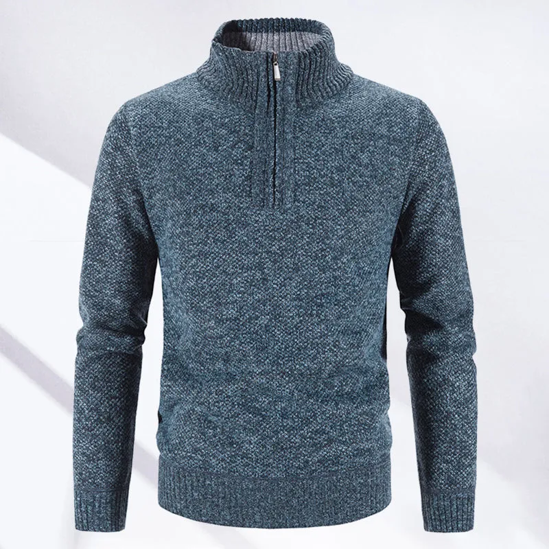 Winter sweater for men with a half polo collar