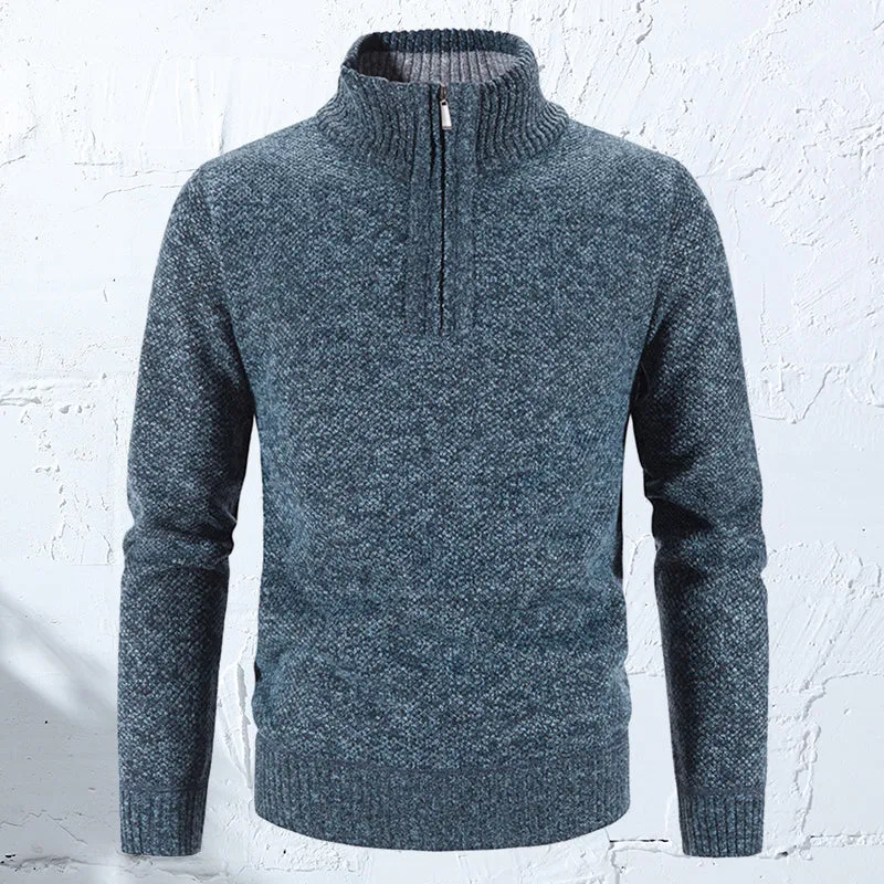 Winter sweater for men with a half polo collar