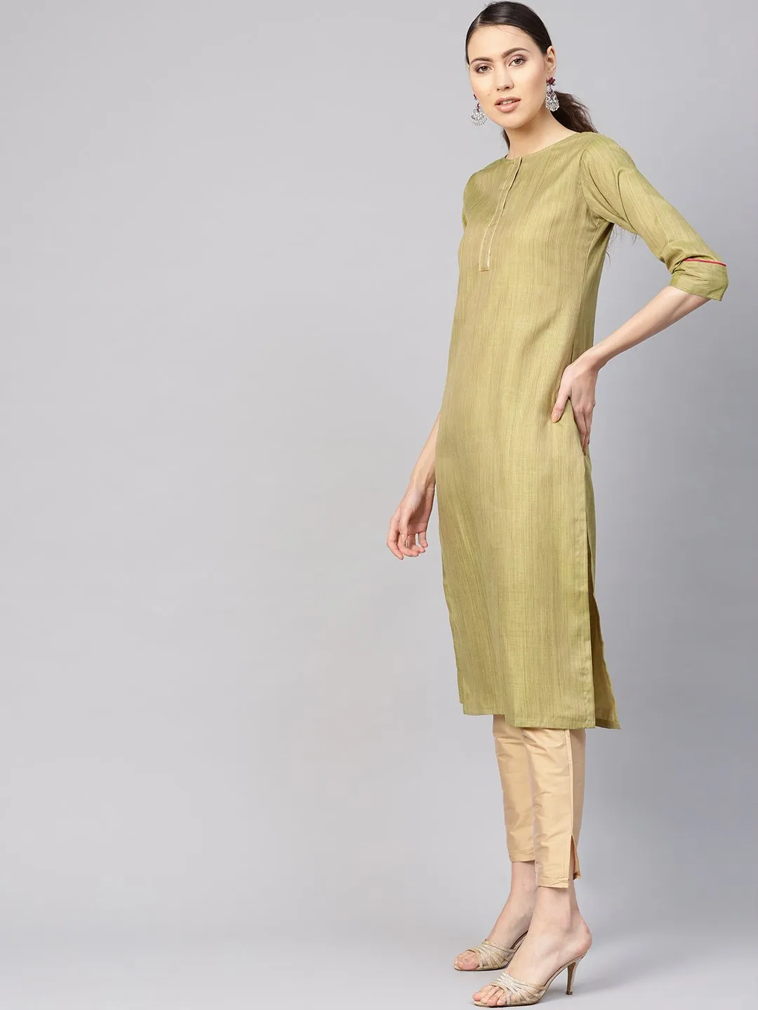 Women Green & Beige Solid Kurta With Trousers & Dupatta