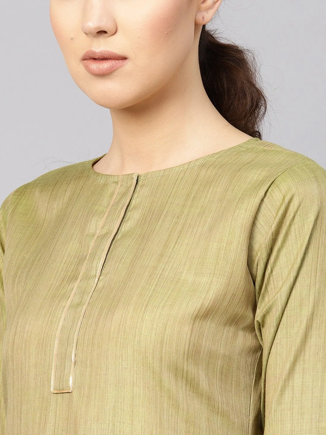 Women Green & Beige Solid Kurta With Trousers & Dupatta