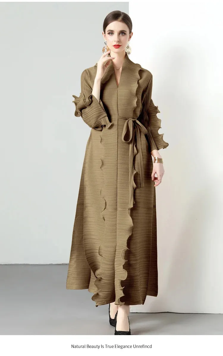 Women's Loose Fit Pleated Long Coat – Elegant Outerwear